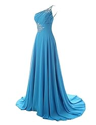 Mermaid One Shoulder Lace-Up  Beaded Chiffon Bridesmaid Dress  with a Brush/Sweep Train  With a Sash  and Ruffles