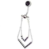 Angled Purple Crystals Dangle Belly Ring