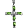 14K White Gold Chatham Created Emerald and Diamond Cross Pendant - 35.00x24.00mm