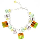 Bracelet Square Glass Beads and Hand Bags Amber Green