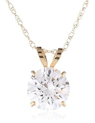10k Gold Solitaire Pendant Made with Swarovski Zirconia (1 cttw), 18"