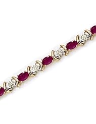 14K Yellow Gold Oval Ruby and Diamond Bracelet