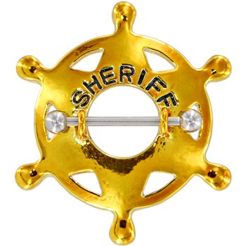 Unique Surgical Steel Yellow Sheriff Badge Nipple Shield Piercing Jewelry