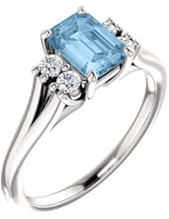 18K White Gold 7.00x5.00mm Emerald Cut Sky Blue Topaz and Diamond Ring -- LIFETIME WARRANTY