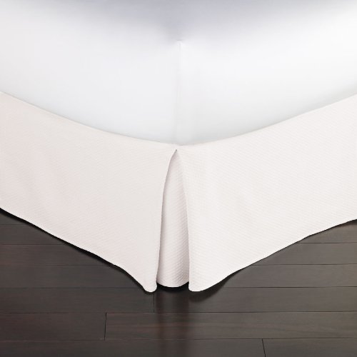 Oasis by Peacock Alley 100% Egyptian Cotton Matelasse White Ribbed Tailored Bedskirt - KING