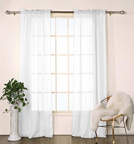 Set of Two (2) Sheer Window Curtain Panels: Satin Stripe, 76"W x 84"L (White)