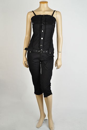 Women's Sleeveless Bermuda Jumpsuit with smocking back and belt