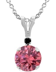 0.92 Ct Round Pink Diamond Black Diamond 14K White Gold Pendant