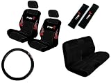 A Set of 11 Piece Universal Fit Perforated Leatherette Racing Sport Type R Flames Seat Covers for Low Back Bucket Seat and Standard Bench Seat - All Black