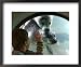 A Child (No Name Given) Looks Through a Window into the Pool of a Group of Seals Playing Underwater Framed Art Poster Print, 22x18