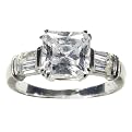 Sterling Silver Princess Cut Cubic Zirconia With Baguettes Ring - Silver ( 7" )
