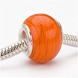 Murano Style Glass Lampwork Bead Fits Pandora Orange With Stripe 13mm (1)