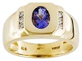 14KT 1.10CT TANZANITE WITH .21CTW DIAMOND GENTS RING