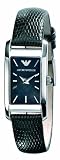 Emporio Armani Ladies Leather Strap Watch, Black Dial with Stainless Steel case