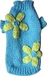 Small Dogs Cozy Fall | Winter Cute Dog Sweater - Mint Blue with Daisy Flowers - Size L