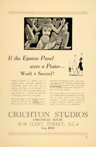 1927 Ad Crichton Studios London Art Deco Graphic Design Poster Nude Woman Eagle - Original Print Ad