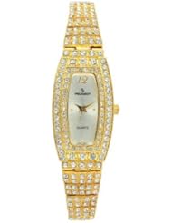 Peugeot 1912G Womens Gold-tone Crystal Encrusted Bracelet Watch
