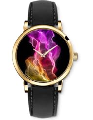 SPRAWL Aanalog Fashion Series Gold Ladies Watches of Genuine Black Leather Strap,Unique Wrist Watch for Women Girls Designed with colorful flame
