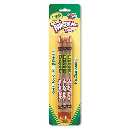 BINNEY & SMITH / CRAYOLA Twistables Marking Pencil, Red Lead, Clear Barrel, 3/pack
