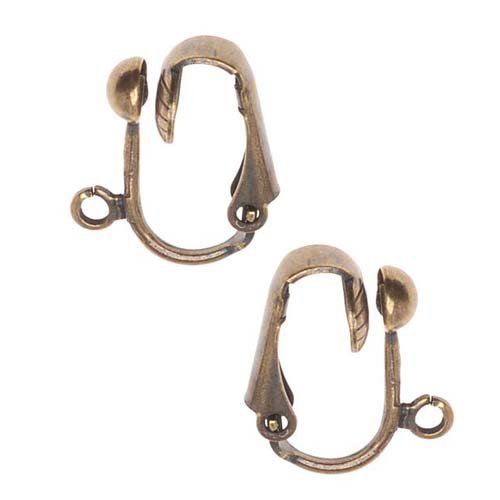 Antiqued Brass Clip On Ball Earrings Findings