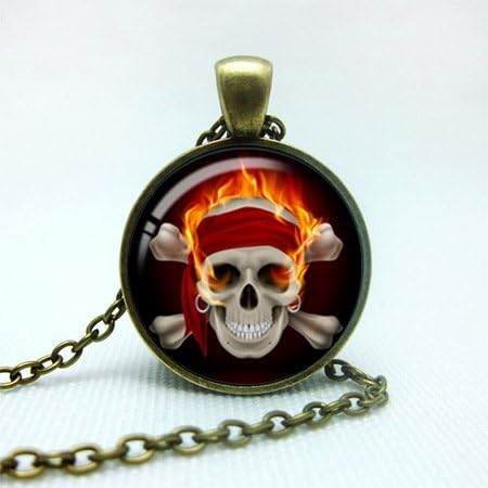 Fashion Jewelry Photo Flame Skull Time Light Gemstone Pendant Necklace Cinnamon