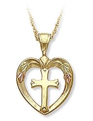 Landstroms Cross in Heart Pendant, in Black Hills Gold - 03389-10K