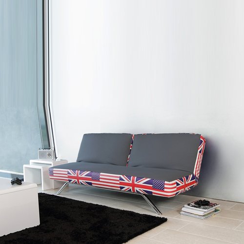 SONDERANGEBOT (nur für kurze Zeit!): Schlafsofa Schlafcouch, Stoff dunkelgrau, Union Jack/USA, Lehne teilbar, 193cm