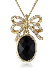Napier "Evening Contrast" Gold-Tone and Jet Bow Pendant Necklace, 19"