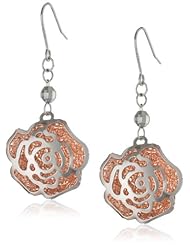 Rose Goldtone Finish and Sterling Silver Flower Drop French Wire Earrings