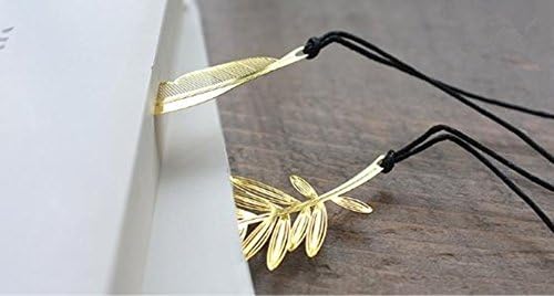 Metal Bookmark with Leather String,18K Gold Plated, 5 PCS (Leaf)
