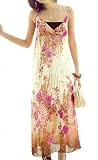 Allegra K Ladies V Neck Sliding Strap Floral Spaghetti Dress White XS