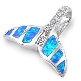 Sterling Silver Blue Lab Opal Whale Tail Pendant