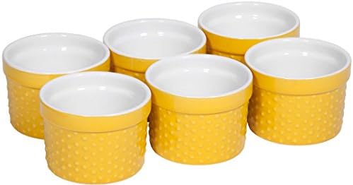 Round Porcelain Ramekin Dessert Dish, Set of 6 - Oven Safe Souffle Baking Dish, 4-oz (Yellow)