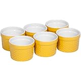 Round Porcelain Ramekin Dessert Dish, Set of 6 - Oven Safe Souffle Baking Dish, 4-oz (Yellow)