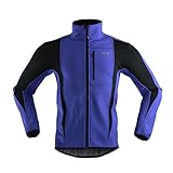 ARSUXEO Winter Warm UP Thermal Softshell Cycling Jacket Windproof Waterproof Bicycle MTB Mountain Bike Clothes 15-K Blue Size Medium