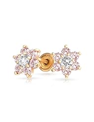 Bling Jewelry 14k Gold Flower Screwback Earrings Baby Pink Sapphire Color CZ