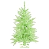 2′ Pre-Lit Sparkling Chartreuse Artificial Tinsel Christmas Tree – Green Lights