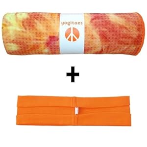 Sunburst yogitoes® mat size SKIDLESS® yoga towel + orange hBand stretchy headband combo by Absolute Yogi®