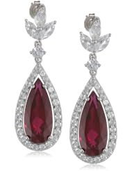 Sterling Silver Created Ruby and Created White Sapphire Dangle Earrings