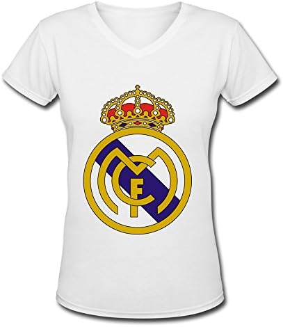 FUNSHIN Women's Real Madrid CF V-Neck T-shirt White L