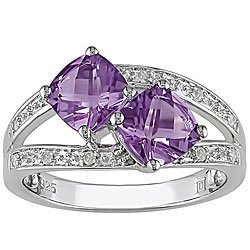 Amethyst and Diamond Accent Ring in Silver