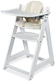 Wohnstyle - Design Hochstuhl Treppenhochstuhl ALEX WEISS Buche massiv inklusive Spielbrett Sitzverkleiner Bügel und Gurt