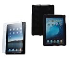 iShoppingdeals - Solid Black Crystal Snap on Hard Skin Case + Premium Screen Protector for Apple iPad