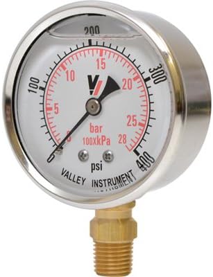 Valley Instrument Grade A Stem Mount 2 1/2in. Glycerin Filled Gauge - 0-400 PSI