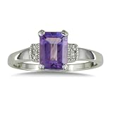 Sterling Silver Emerald Cut Amethyst and Diamond Ring (1 3/4 cttw)