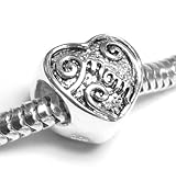 Sterling Silver Love Mom Mother Heart Bead Charm for Pandora Troll Biagi Chamilia