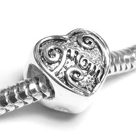 Queenberry (Free S/H) Mother's Day Sterling Silver Love Mom Mother Heart Bead Charm for Pandora Troll Biagi Chamilia European Bracelets: Jewelry