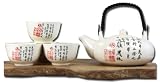 Tea set oriental calligraphy & red seal white glaze rounded with white 4 cups