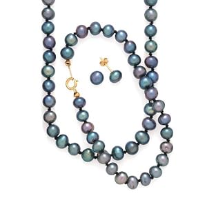 14k dyed black freshwater pearl jewelry set by 