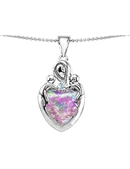 Original Star K (tm) Large Loving Mother Twin Children Pendant With Created Heart Shape 12mm Pink Opal in 925 Sterling Silver